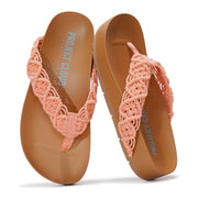 Project Cloud 'Hammock' coral sandals with memory foam and crochet design.