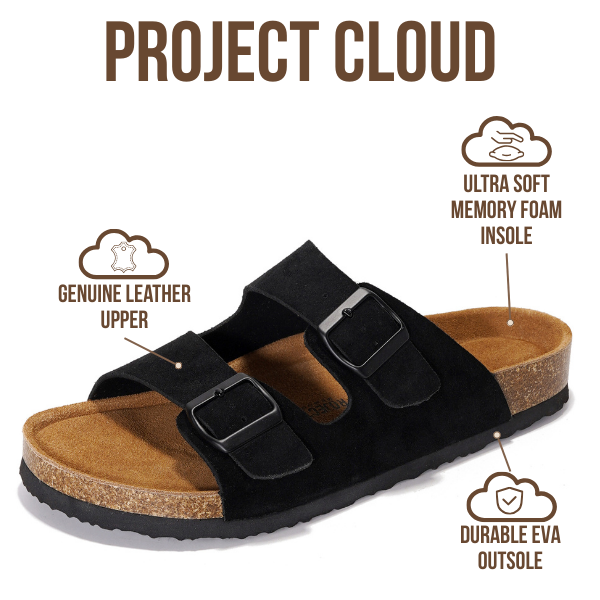 Project Cloud | "Arizona Mens" 100% Genuine Leather Mens Sandals | Memory Foam | Lightweight | Non-Slip