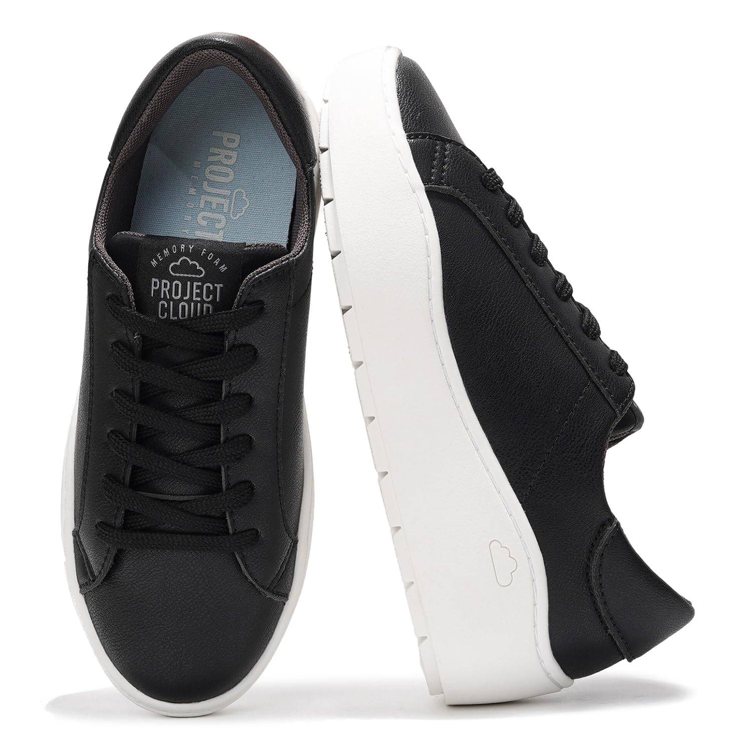 Project Cloud Bossy black platform sneakers with ProjectPlush memory foam, lace-up design for women