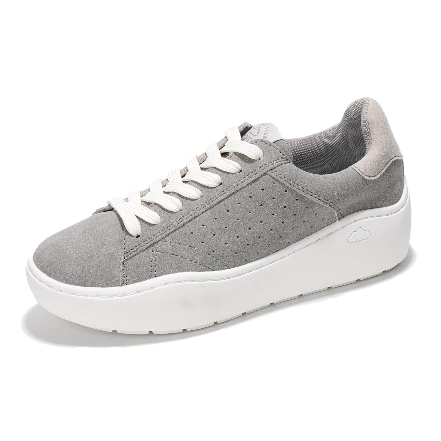 Project Cloud Bossy platform sneakers in grey suede with white laces, featuring ProjectPlush memory foam for women.