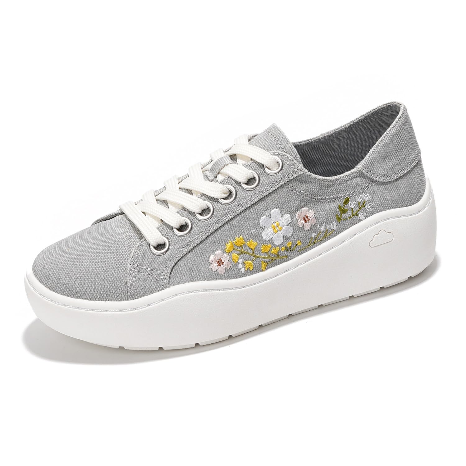 Project Cloud Bossy platform sneakers in grey canvas with floral embroidery, featuring ProjectPlush™ memory foam