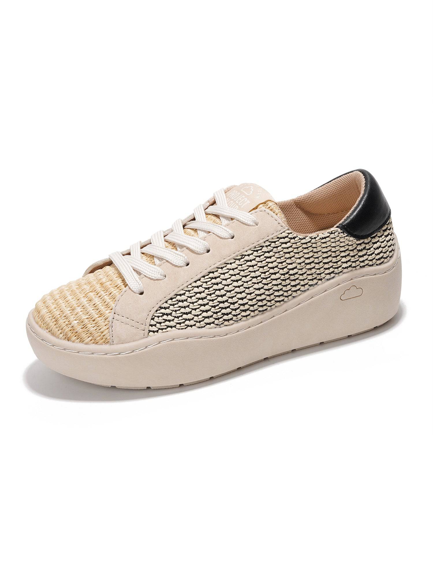 Project Cloud Bossy platform sneakers in beige with woven detail, featuring ProjectPlush™ memory foam for women.