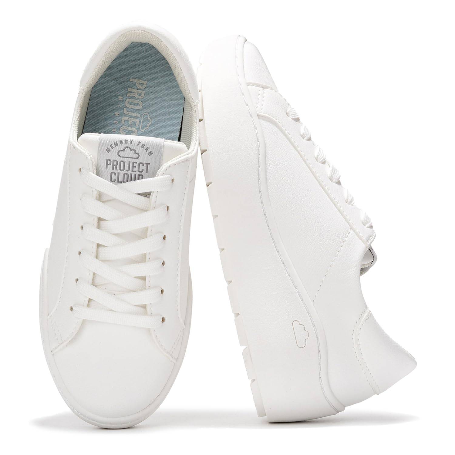 Project Cloud Bossy white platform sneakers with ProjectPlush memory foam insole, lace-up design for women