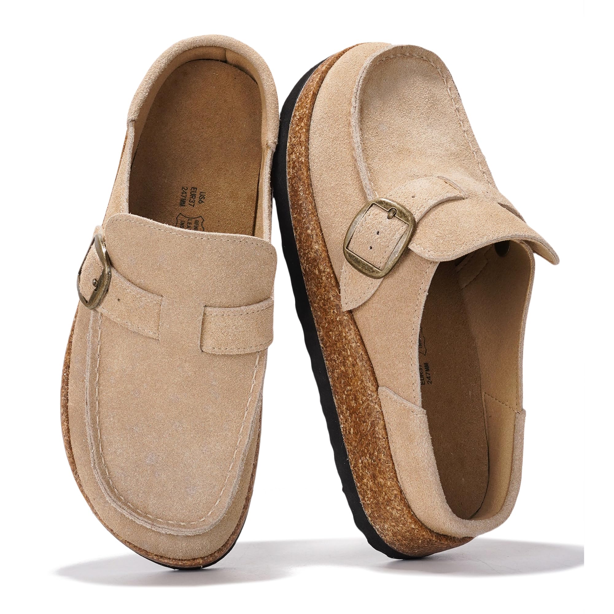 NWT Tan Suede Slip-On Clogs with Buckle By Qomfort New Qomfort Co. | Clogs (that are actually suede) for $40usd/£30  main image 2