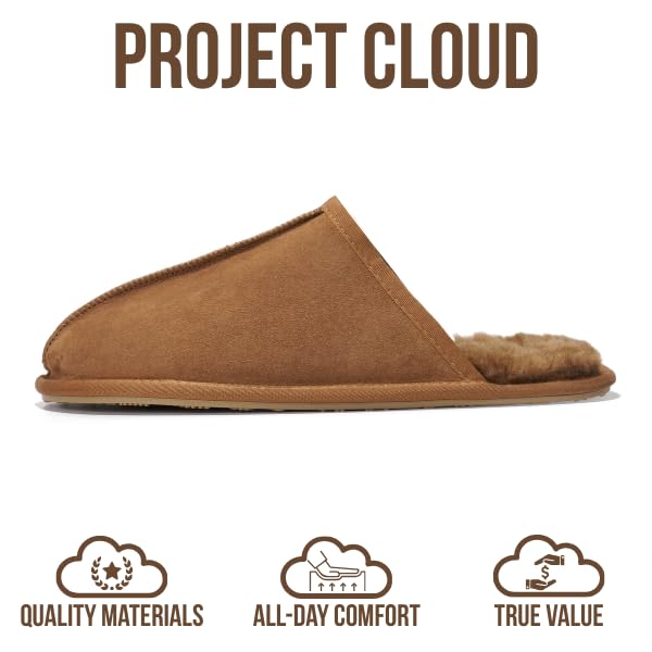 Project Cloud | "Colin" Mens House Slippers | Genuine Sheepskin Upper | Memory Foam | Lightweight | Non-Slip