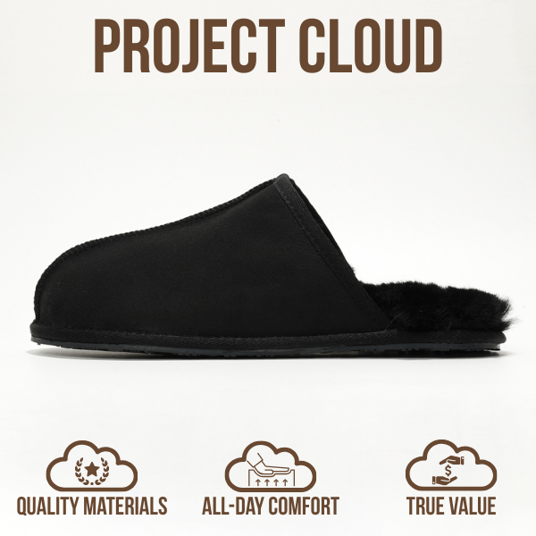 Project Cloud | "Colin" Mens House Slippers | Genuine Sheepskin Upper | Memory Foam | Lightweight | Non-Slip