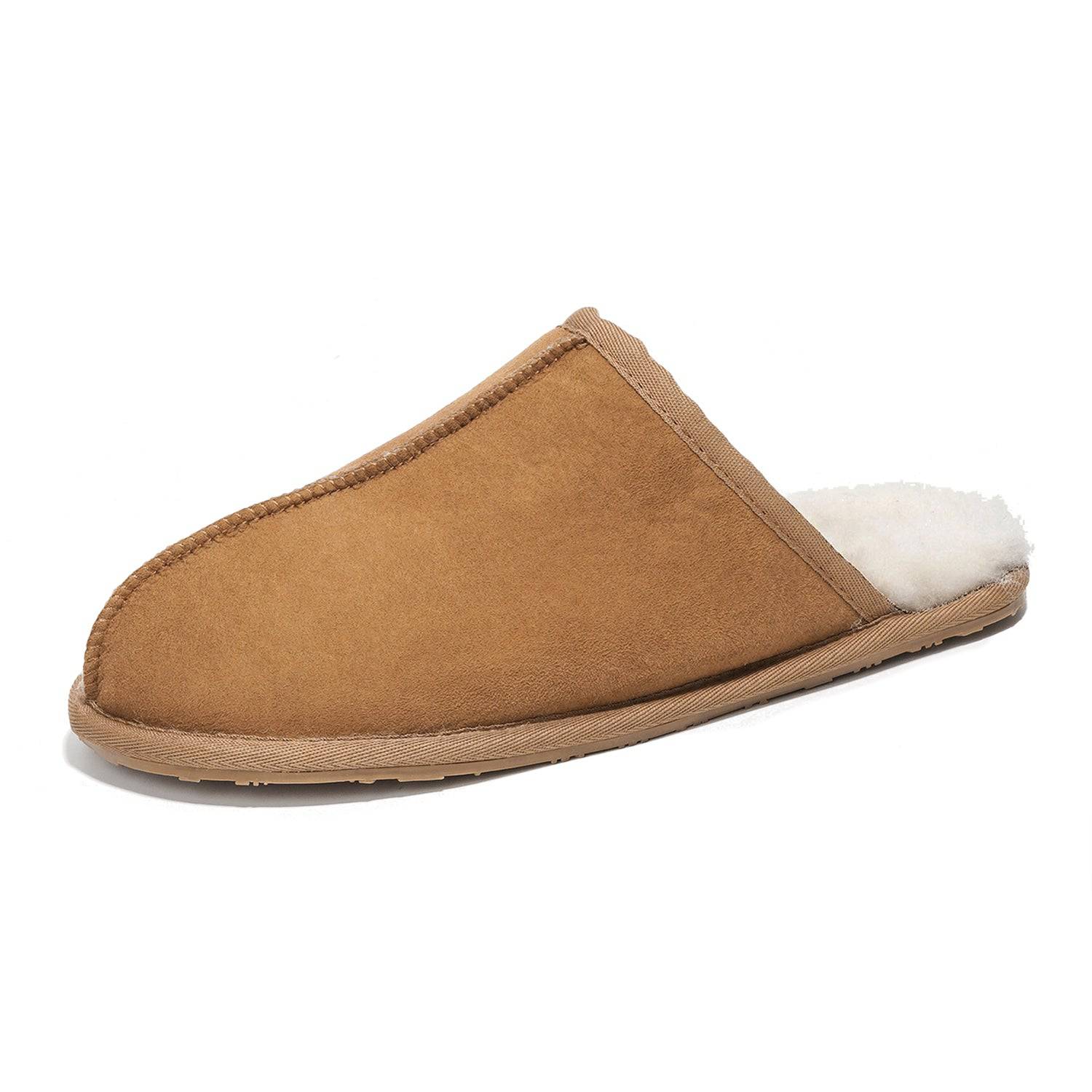 Project Cloud Colin Mens Slippers: Brown suede exterior with genuine sheepskin lining for cozy warmth and comfort.