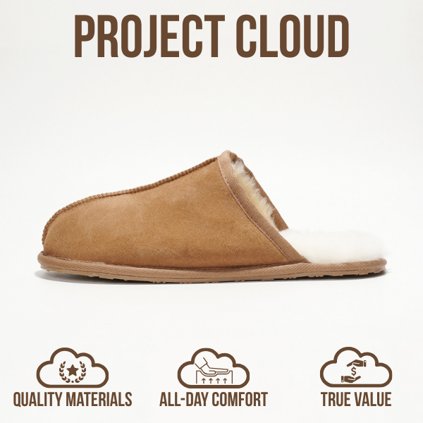 Project Cloud | "Colin" Mens House Slippers | Genuine Sheepskin Upper | Memory Foam | Lightweight | Non-Slip