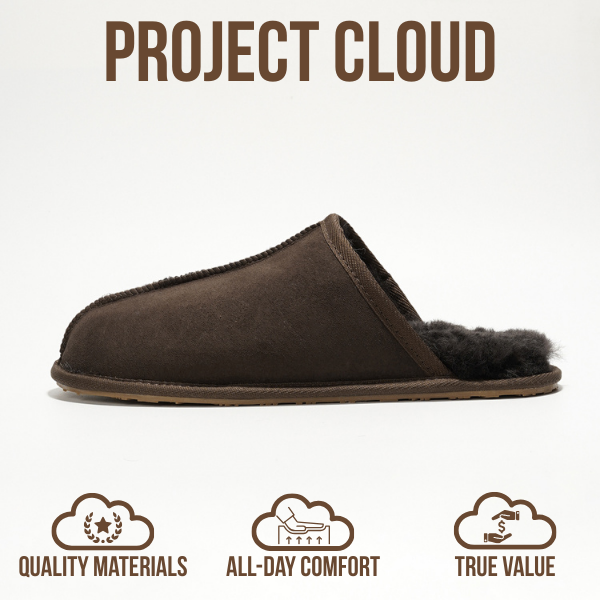 Project Cloud | "Colin" Mens House Slippers | Genuine Sheepskin Upper | Memory Foam | Lightweight | Non-Slip