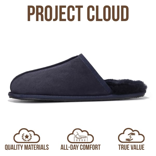 Project Cloud | "Colin" Mens House Slippers | Genuine Sheepskin Upper | Memory Foam | Lightweight | Non-Slip