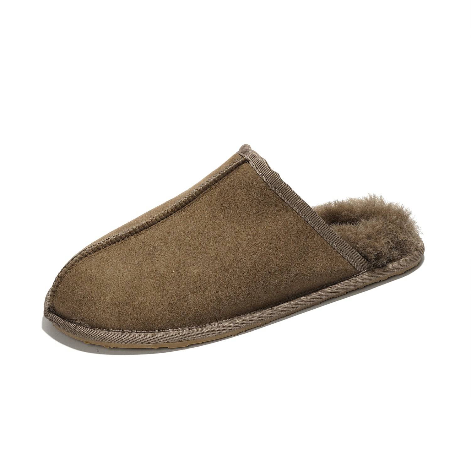 Project Cloud Colin Men's Slipper in brown suede with sheepskin lining, cozy and warm.
