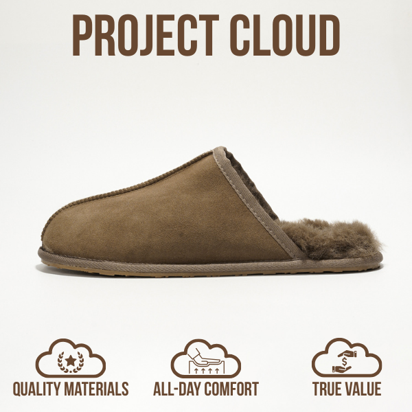 Project Cloud | "Colin" Mens House Slippers | Genuine Sheepskin Upper | Memory Foam | Lightweight | Non-Slip