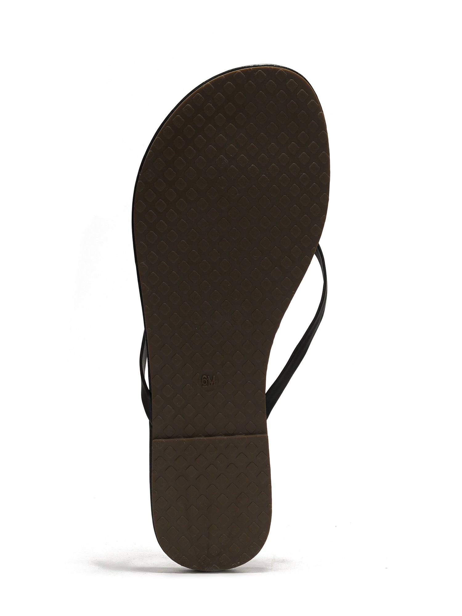Project Cloud Vegan Leather Sandals sole. Brown textured outsole, black strap, size 6M.