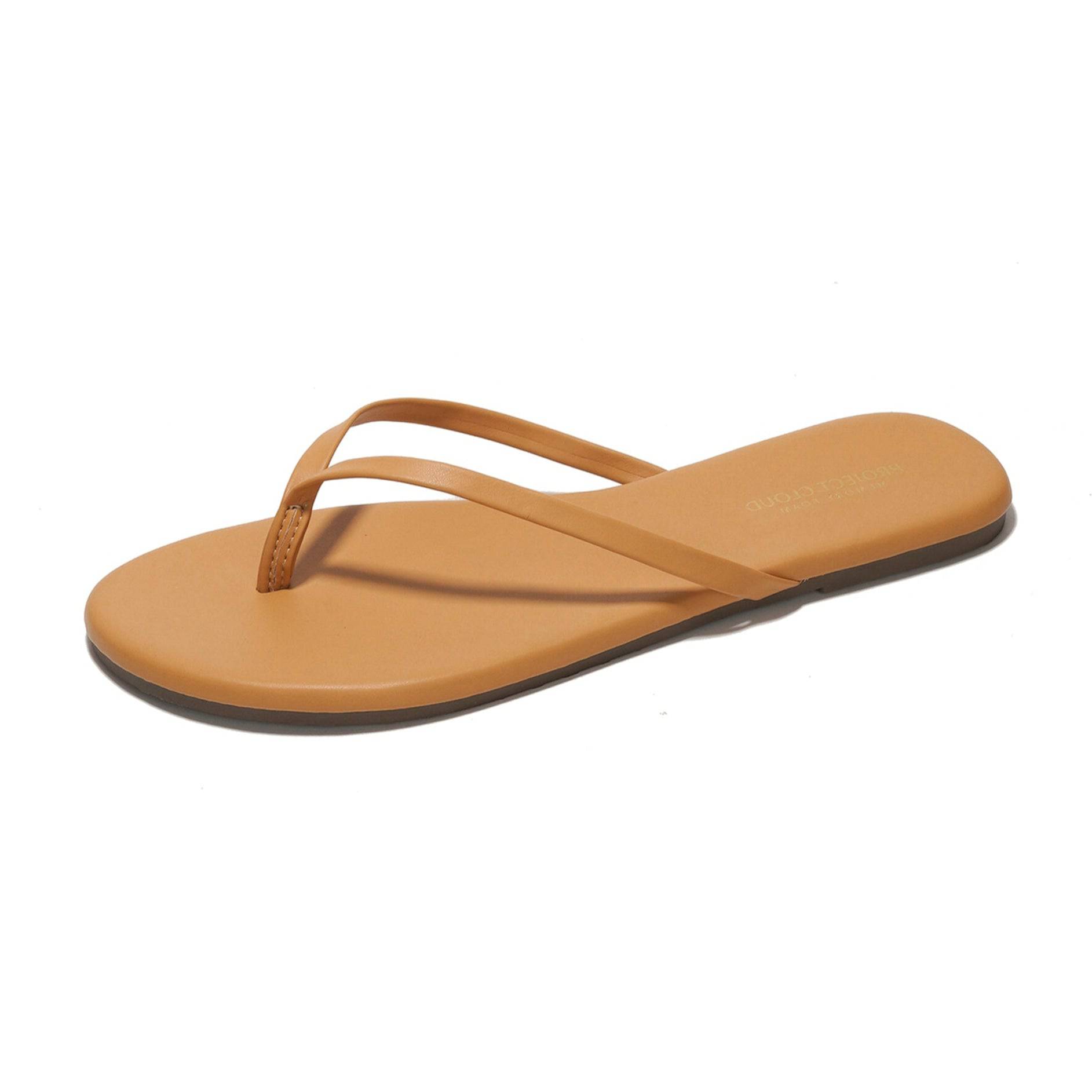 Project Cloud Tan Vegan Leather Flip Flops with Memory Foam - Women's Comfortable Flat Sandals (Foundations)