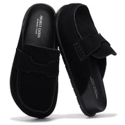 Project Cloud Black Suede Clogs: Memory Foam, Arch Support, Non-Slip Sole for Women.