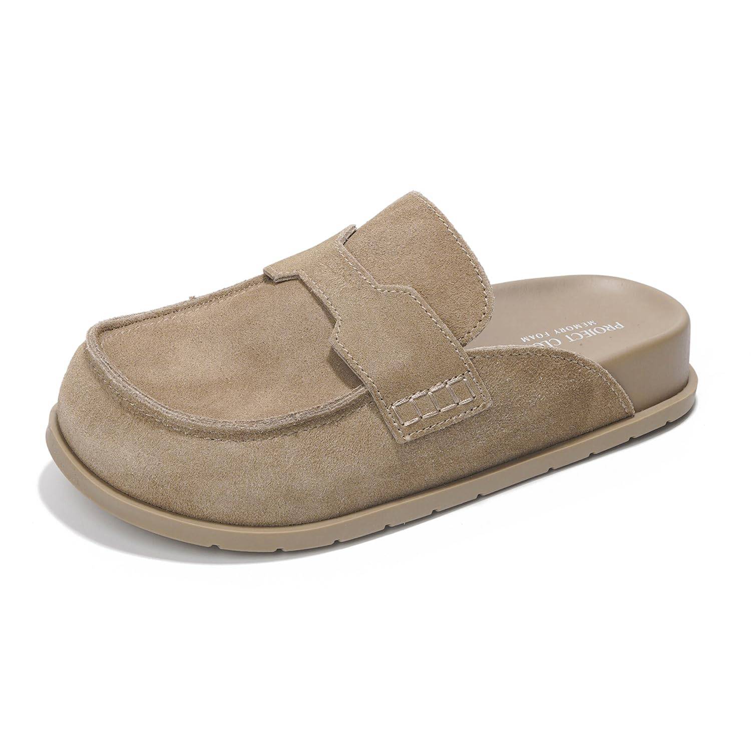 Project Cloud Foamy Clogs in Foamy: Genuine suede leather upper, memory foam footbed, and non-slip sole