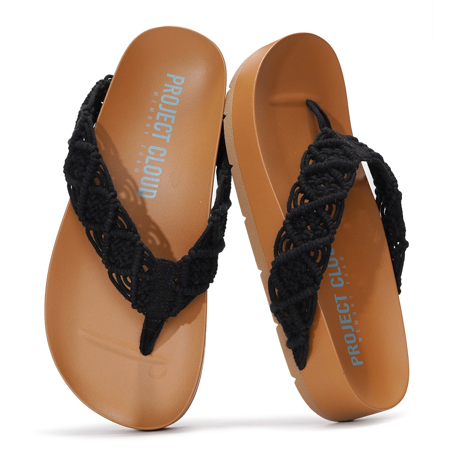 Project Cloud "Hammock" sandals, black crochet straps and memory foam insole, stylish and comfortable design