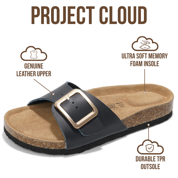Project Cloud | "Ibiza" Genuine Leather Sandals for Women | Memory Foam | Lightweight | Non-Slip