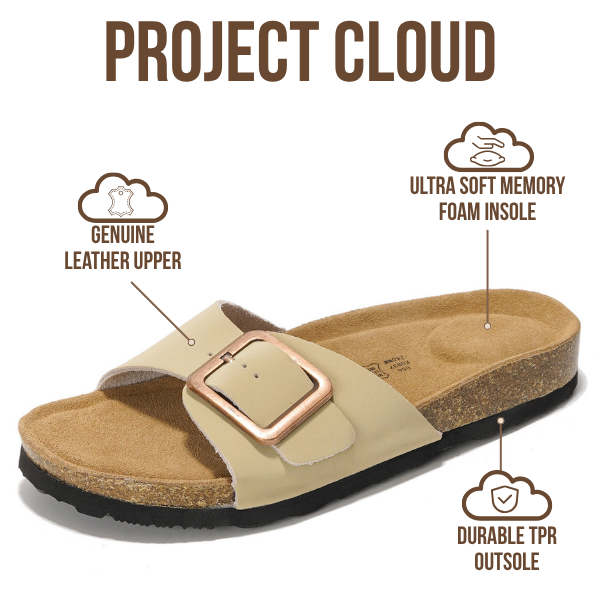 Project Cloud | "Ibiza" Genuine Leather Sandals for Women | Memory Foam | Lightweight | Non-Slip