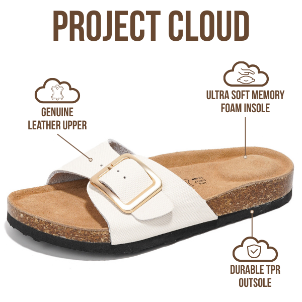 Project Cloud | "Ibiza" Genuine Leather Sandals for Women | Memory Foam | Lightweight | Non-Slip
