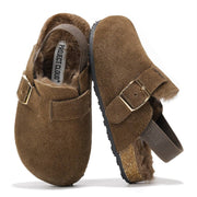 Project Cloud Mini Clogs for Kids in Brown Suede with Memory Foam, Arch Support and Buckle