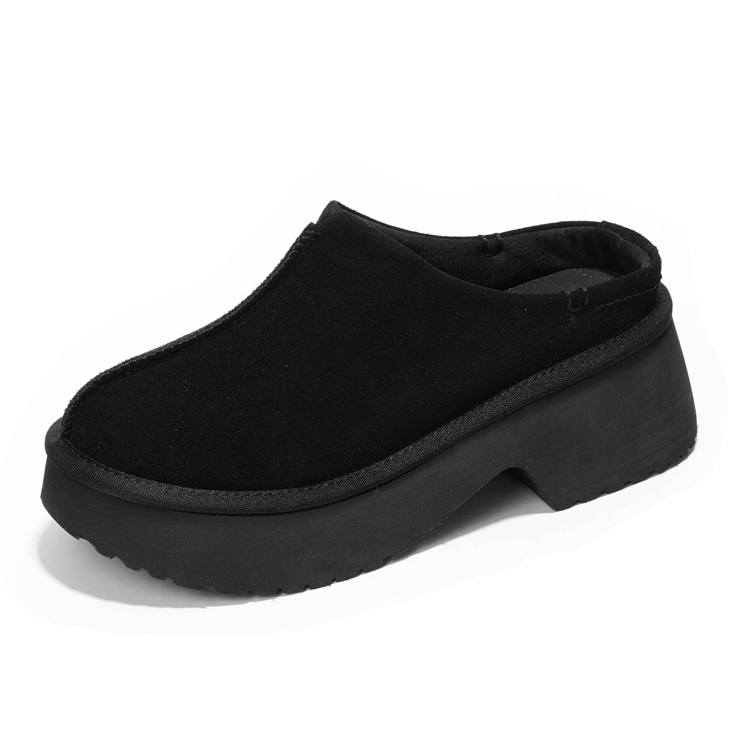 Project Cloud Johnna Suede Mules in Black. Women's comfortable cloud clogs with non-slip sole.