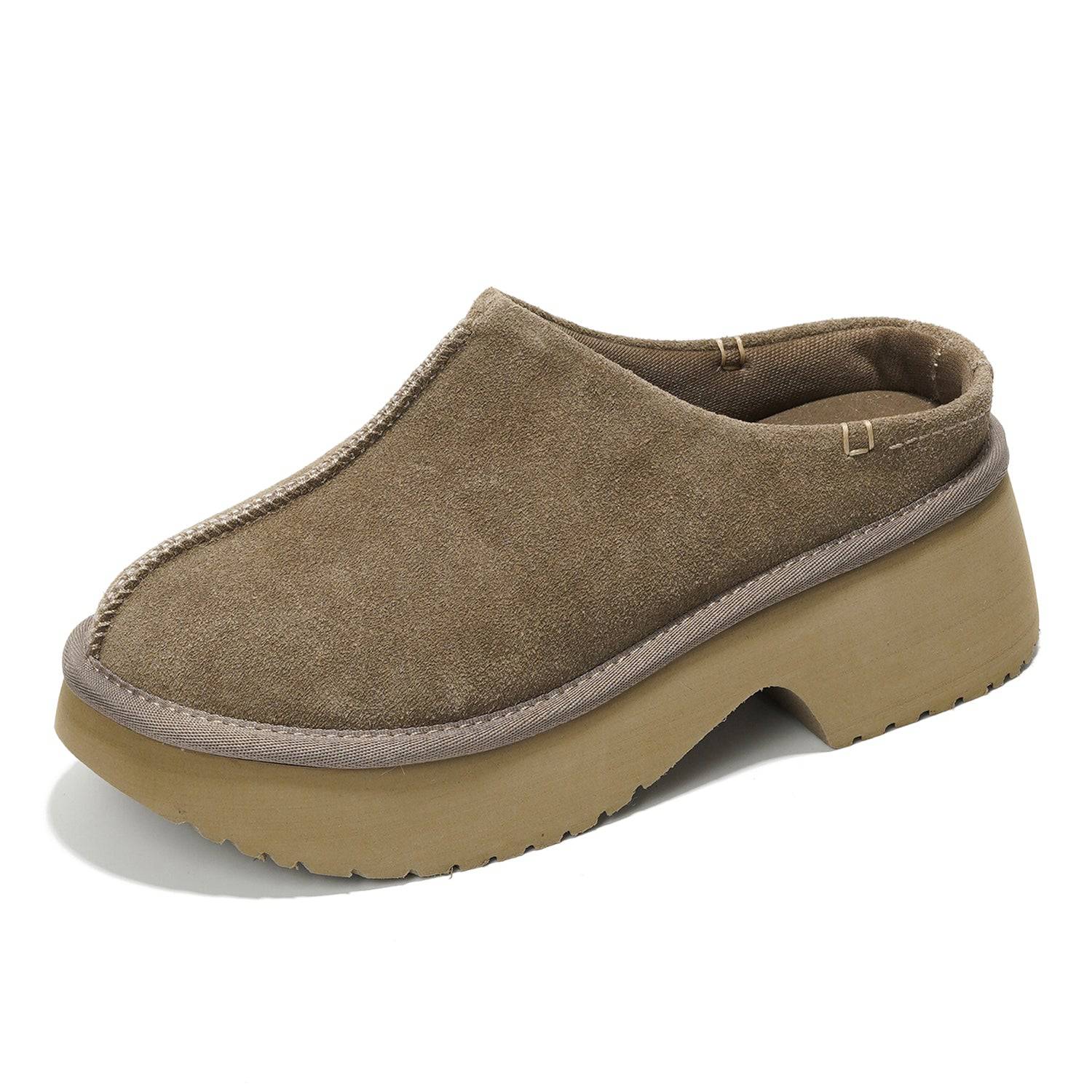 Project Cloud Johnna Suede Mules in Olive Green. Women's comfortable cloud clogs with non-slip sole.