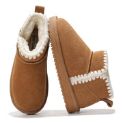 Karol Kids' Leather Boots by Project Cloud in brown suede with faux fur lining. Non-slip sole, warm winter boots.