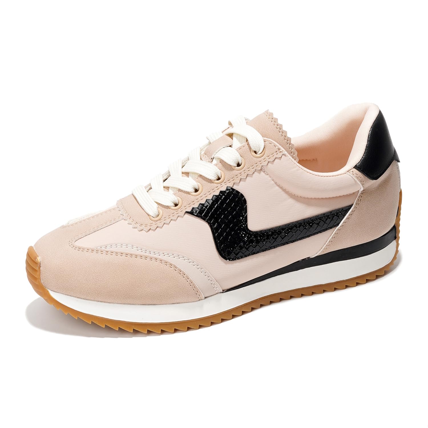 Project Cloud Madison women's sneaker in blush pink with white laces, black accents, and non-slip rubber sole.