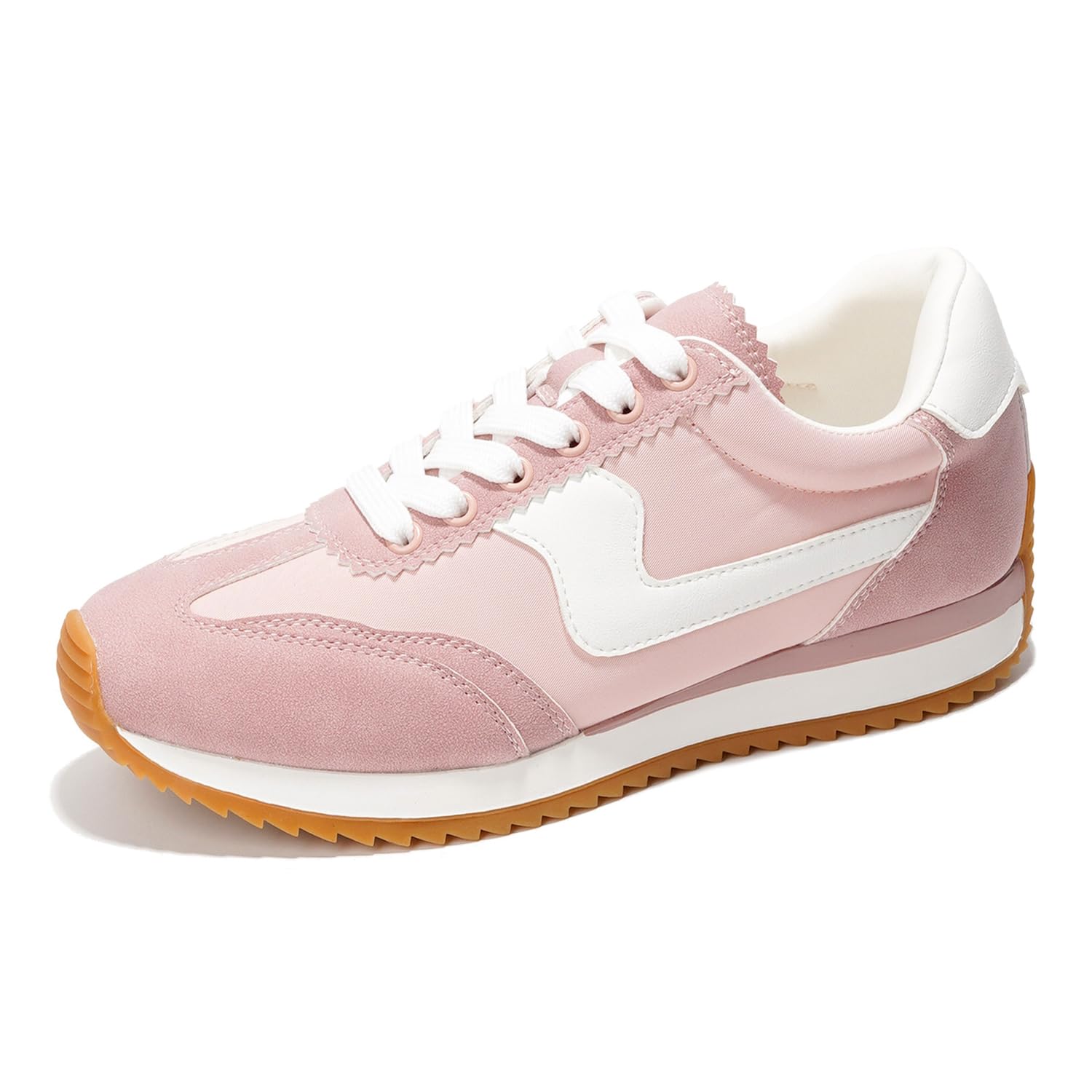 Madison women's blush pink sneakers with white accents, lace-up, and non-slip sole.