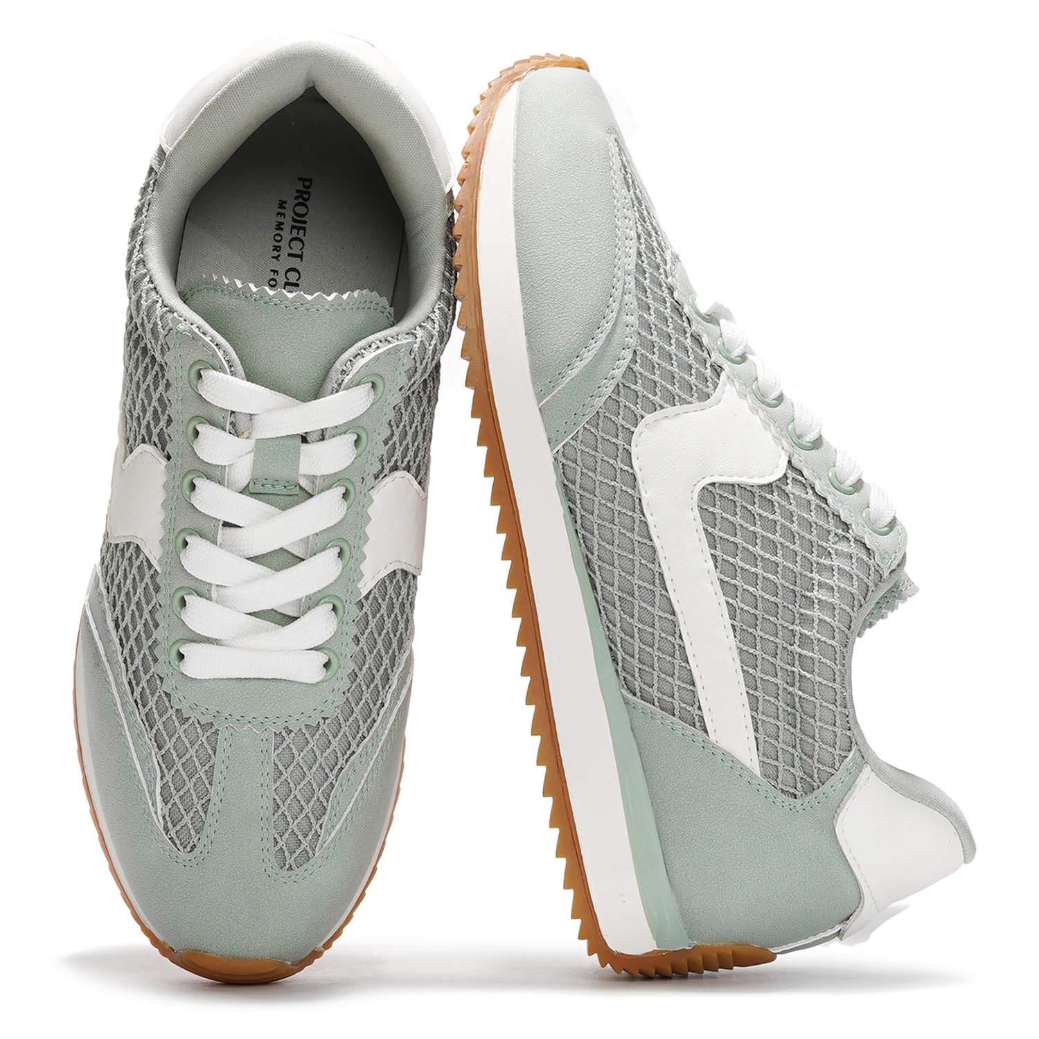Project Cloud Madison women's fashion sneakers in mint green, white accents, mesh upper, and non-slip rubber sole.