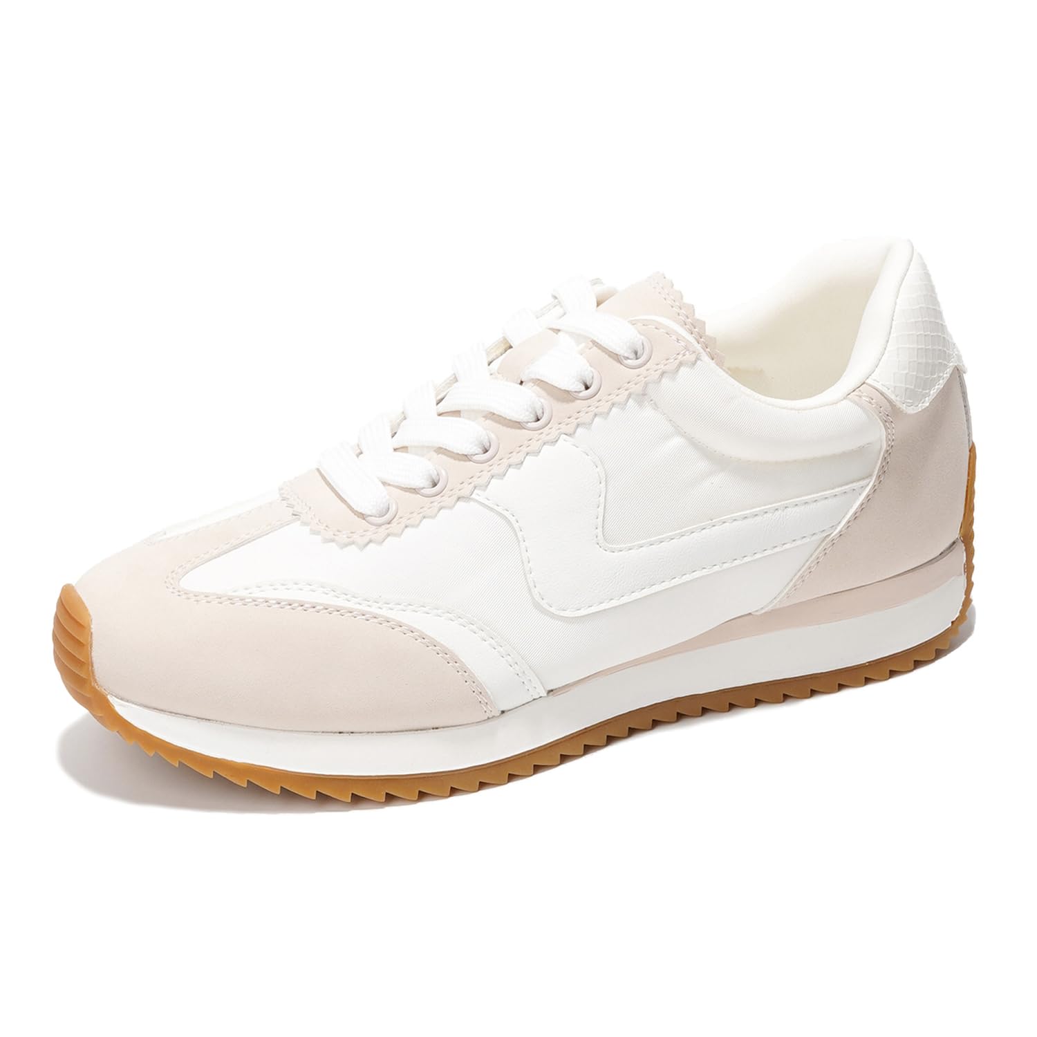 Project Cloud Madison women's sneakers: white and beige lace-up design, memory foam insole, non-slip rubber sole.