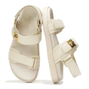 Project Cloud Mona leather women's sandals in cream, adjustable strap, memory foam footbed