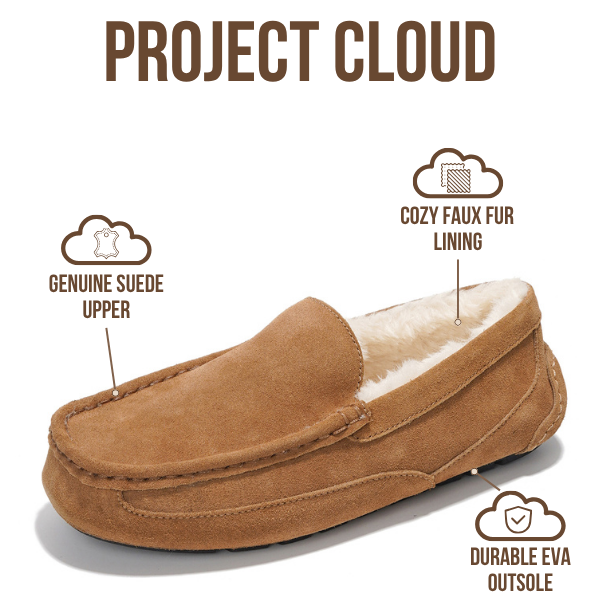 Project Cloud | "Oswin" Genuine Suede Mens Slippers - Loafers | Memory Foam | Lightweight | Non-Slip