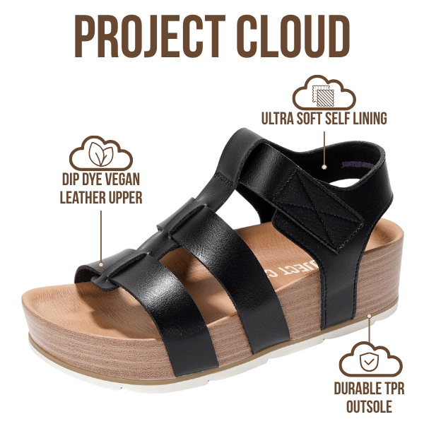 Project Cloud | "Phased" Wedge Sandals | Vegan Leather Upper | Memory Foam | Lightweight | Non-Slip