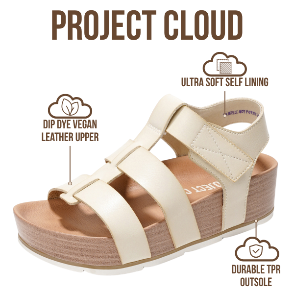 Project Cloud | "Phased" Wedge Sandals | Vegan Leather Upper | Memory Foam | Lightweight | Non-Slip