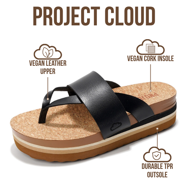 Project Cloud | "Raft" Vegan Leather Women Wedge Sandals | Memory Foam Insole | Lightweight | Non-Slip
