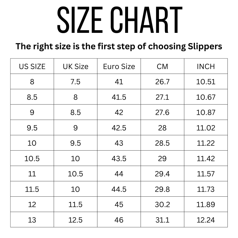 Project Cloud men's slipper size chart. Find the perfect fit for sheepskin slippers.