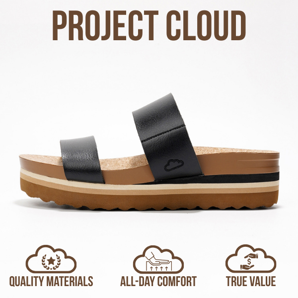 Project Cloud | "Riptide" Vegan Leather Wedge Sandals | Memory Foam | Lightweight | Non-Slip