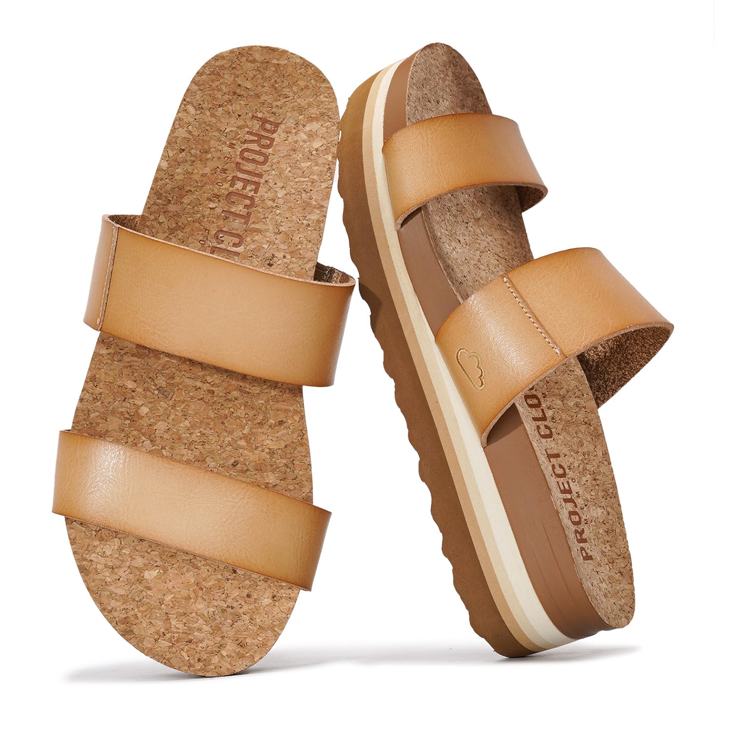Project Cloud Riptide vegan leather wedge sandals, featuring cork footbed and platform sole.