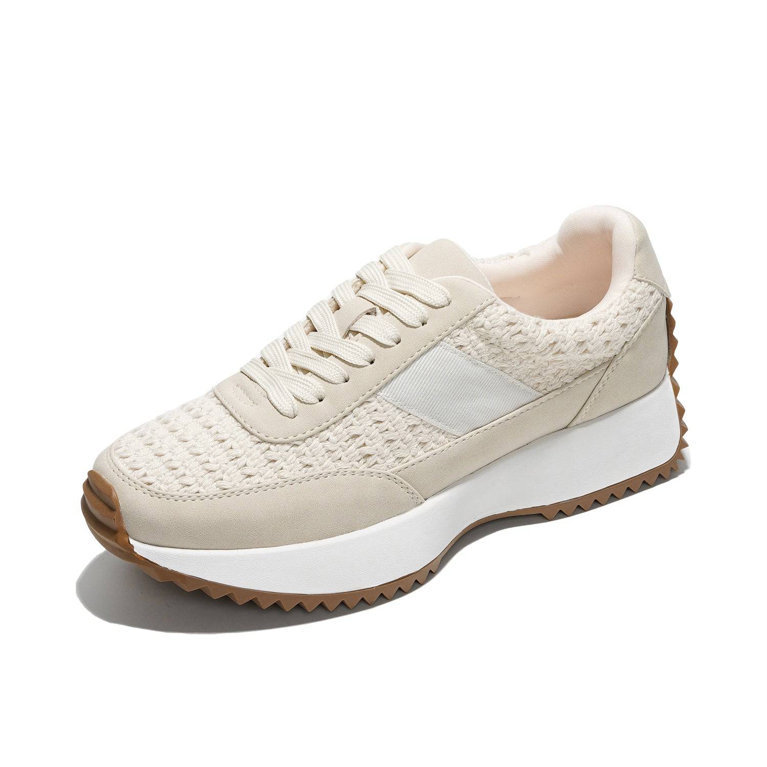 Cream Project Cloud Serena sneakers with woven upper, lace-up, non-slip sole for women.