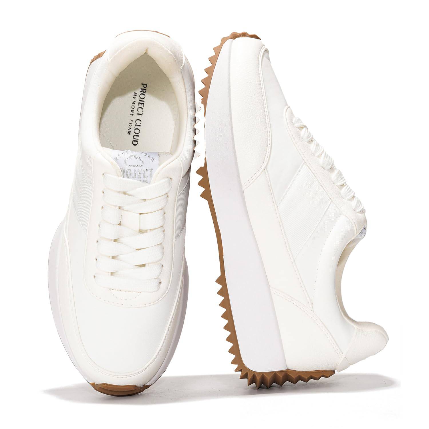 Project Cloud Serena Women's Sneakers in White. Memory foam insoles and non-slip rubber sole for comfort and style.
