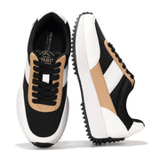 Project Cloud Serena women's sneakers: black, white, tan colorway, memory foam, non-slip sole. Lace-up design.