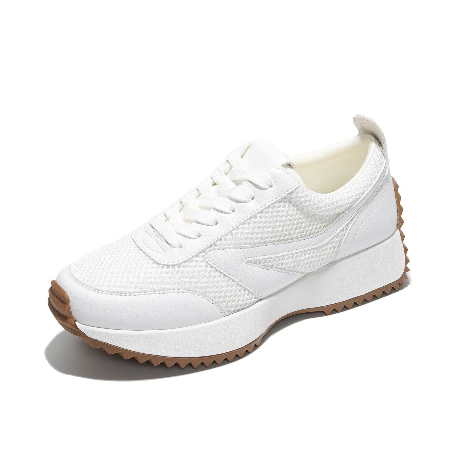Project Cloud Serena Women's white sneakers with mesh upper and brown sole. Lace-up design for comfort.