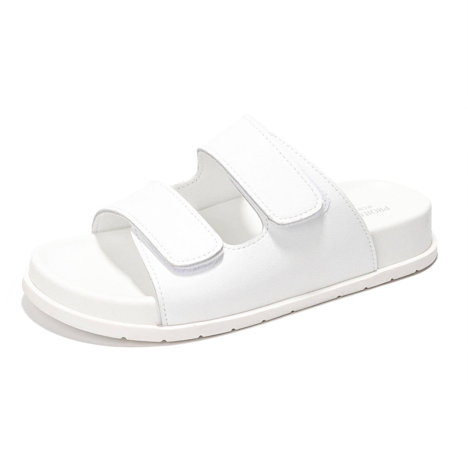 Project Cloud Sleek Platform Sandals in White Leather with Adjustable Straps