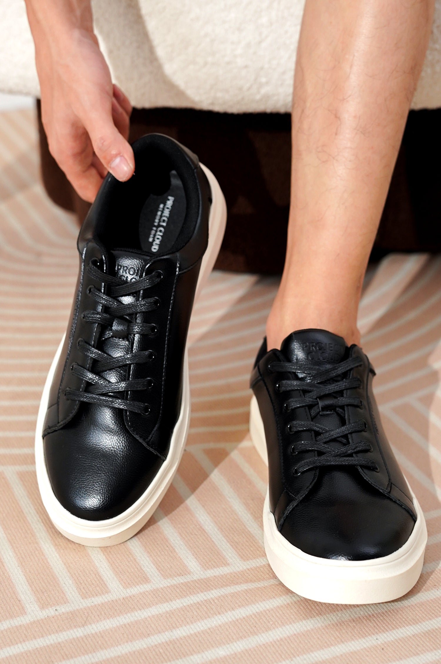 Project Cloud Tilton Black Vegan Leather Sneakers with white sole, men's shoe