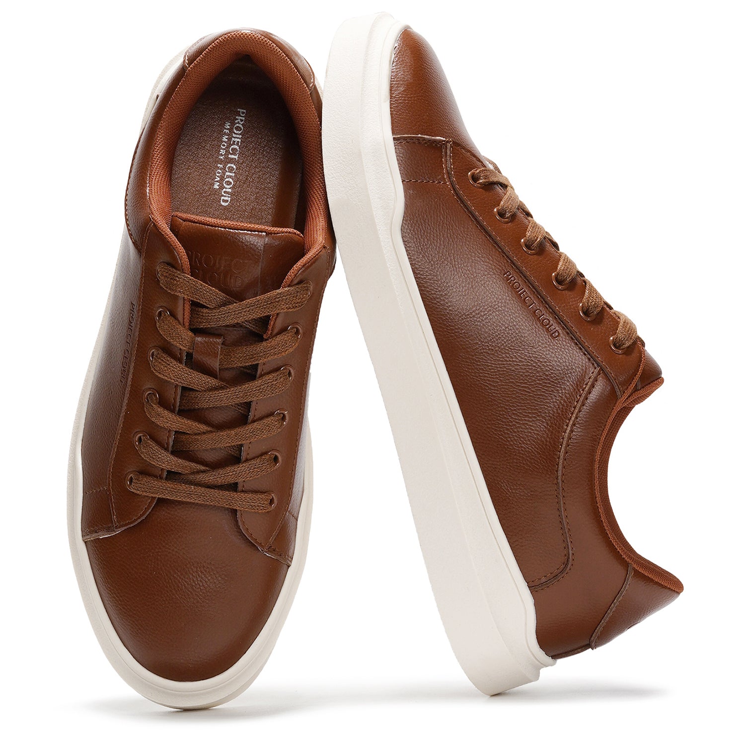 Project Cloud Tilton Brown Vegan Leather Sneakers for Men - Lightweight, Memory Foam, Anti-Slip