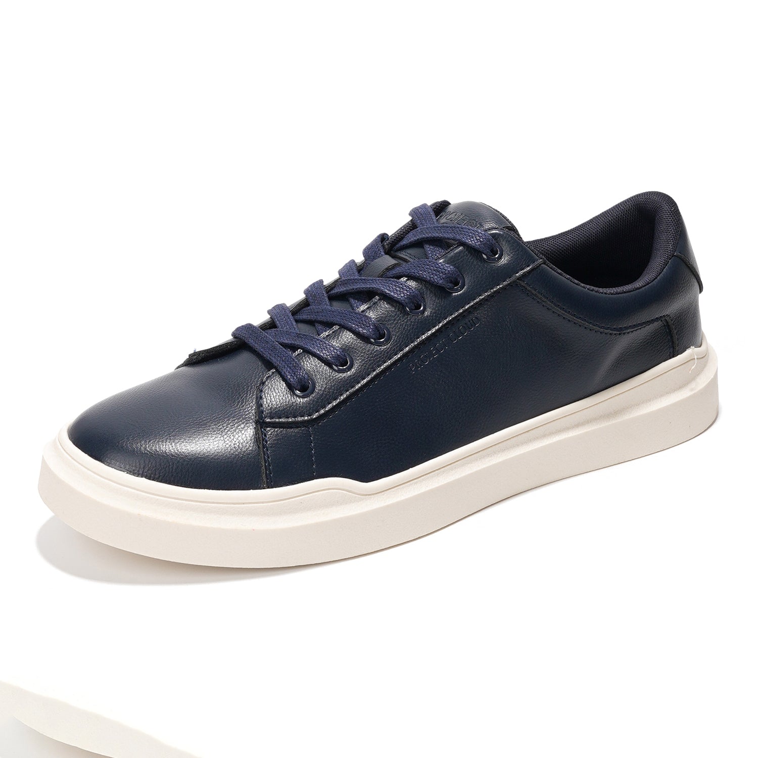 Project Cloud Tilton Navy Vegan Leather Sneakers for Men. Lightweight, memory foam comfort, anti-slip sole.