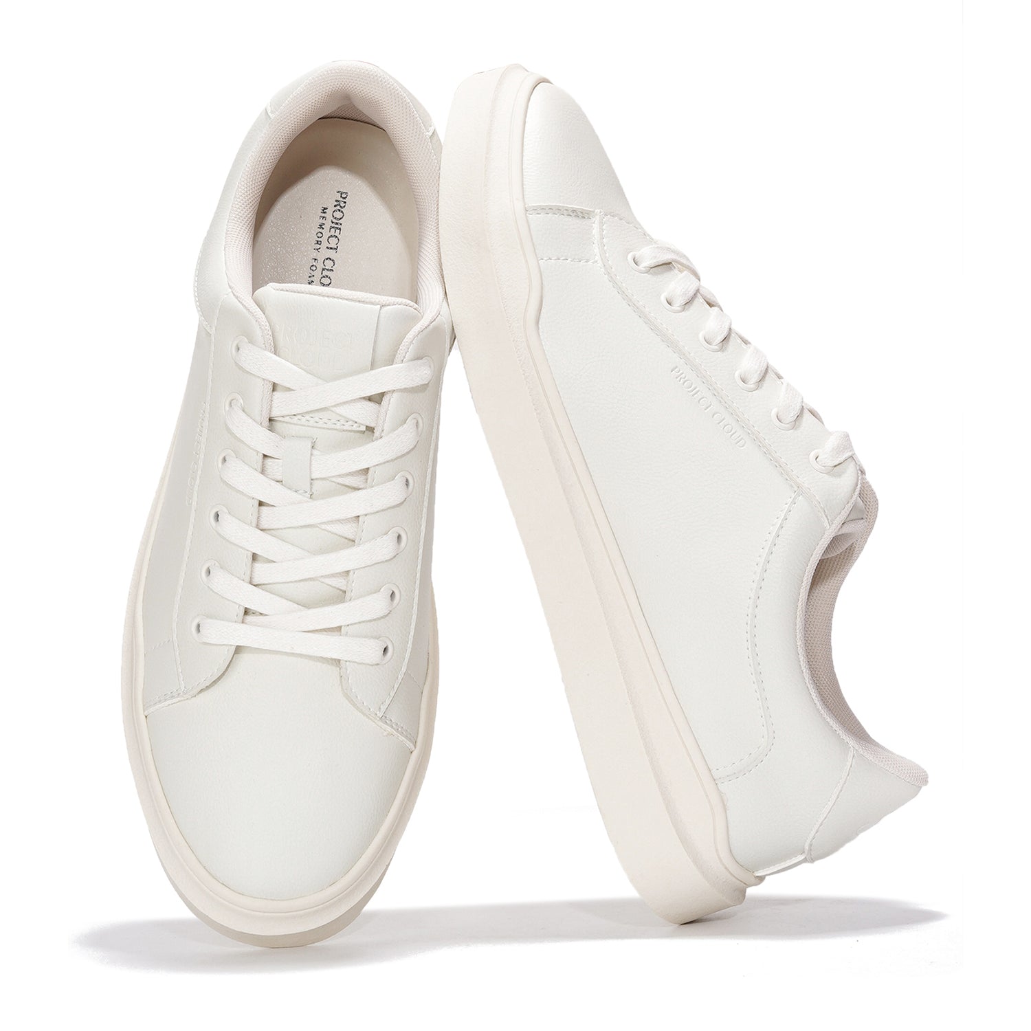 Project Cloud 'Tilton' White Vegan Leather Sneakers for Men - Lightweight, Memory Foam