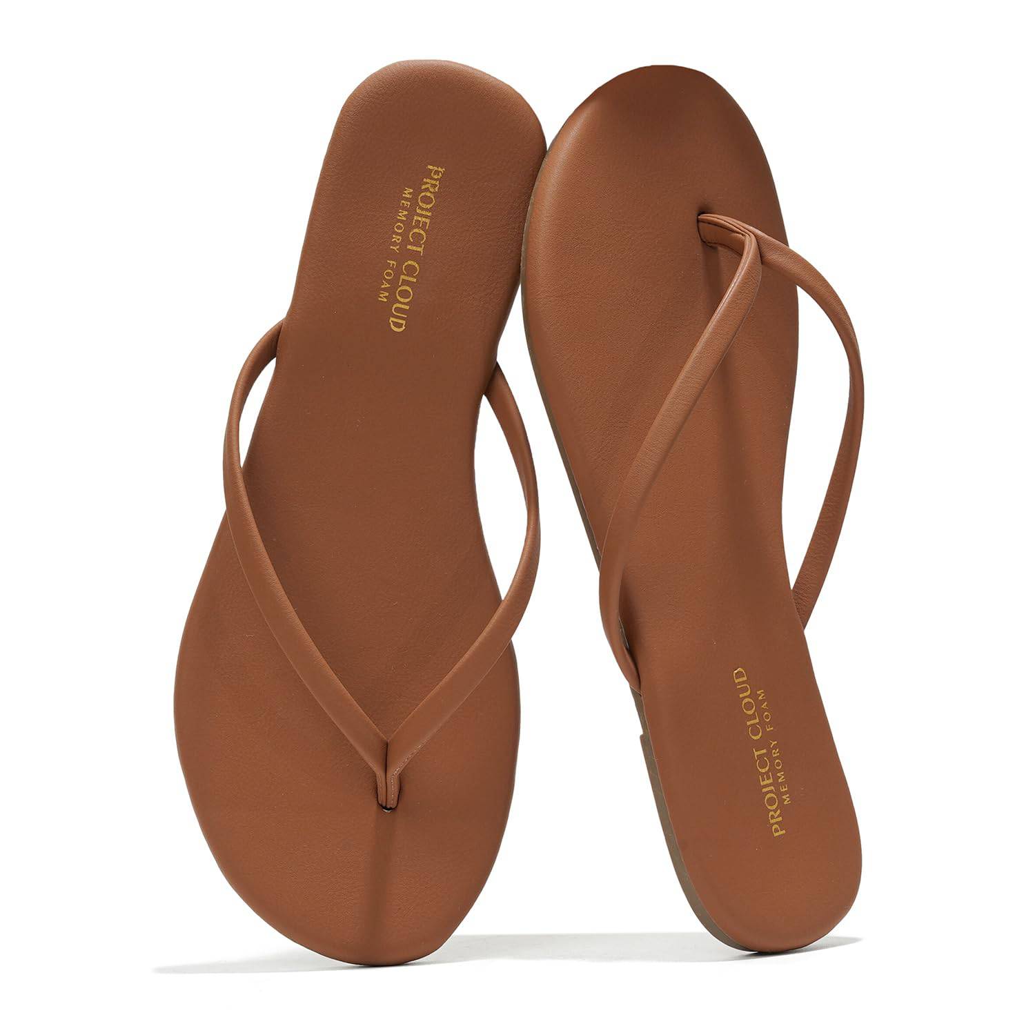 Project Cloud Tan Vegan Leather Flip Flops with Memory Foam - Comfortable Women's Sandals